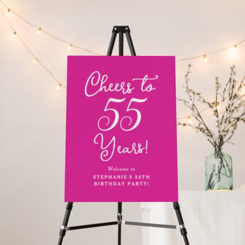 Pink Cheers to 55 Years 55th Birthday Welcome Sign