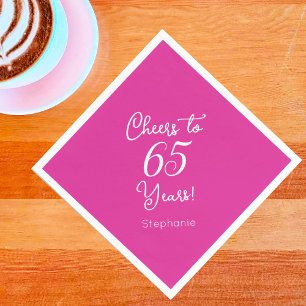 Pink Cheers to 65 Years 65th Birthday Napkins