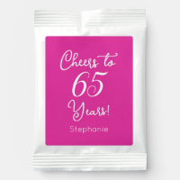 Pink Cheers to 65 Years 65th Birthday Party Favor