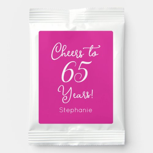 Pink Cheers to 65 Years 65th Birthday Party Favor Hot Chocolate Drink Mix