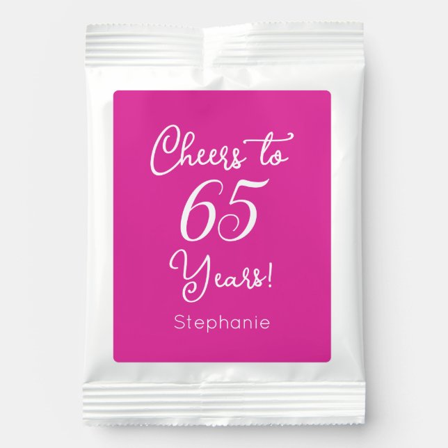 Pink Cheers to 65 Years 65th Birthday Party Favor Hot Chocolate Drink Mix (Front)