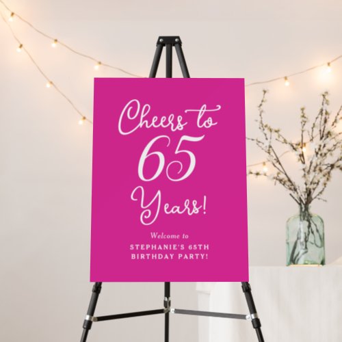 Pink Cheers to 65 Years 65th Birthday Welcome Sign