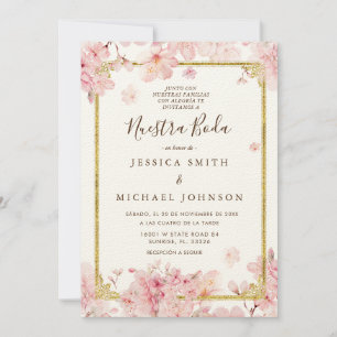 Pink Cheery Blossom Nuestra Boda Spanish Wedding Invitation
