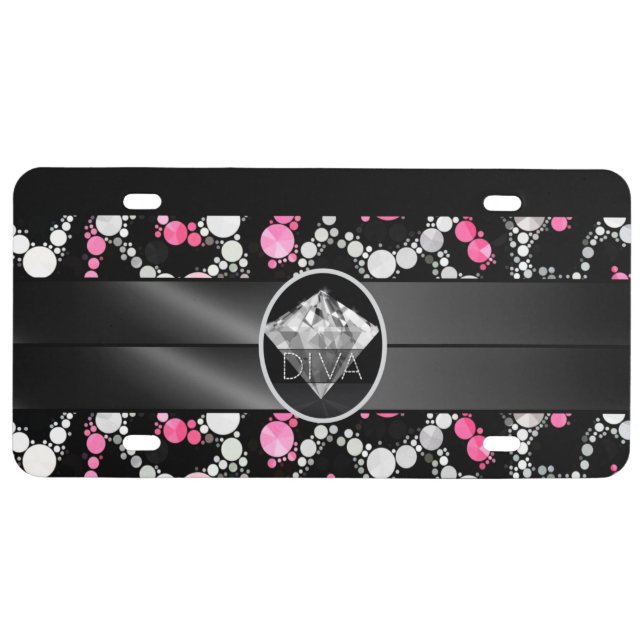Pink Cheetah Bling Diva Diamond License Plate (Front)