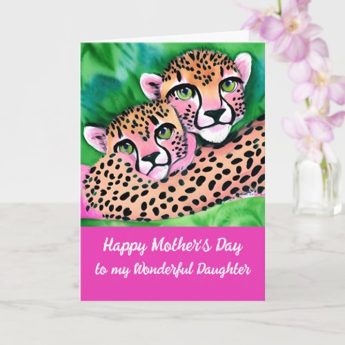 Pink Cheetah Cub  Mom Daughter Mothers Day  Card