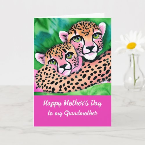 Pink Cheetah Cub  Mom Grandmother Mothers Day  Card