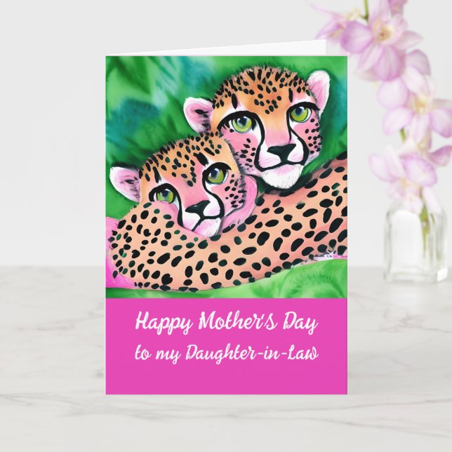 Pink Cheetah Cub + Mom Mothers Day Daughter-in-Law Card (Orchid)