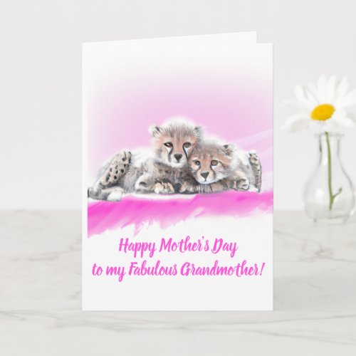 Pink Cheetah Cubs Fabulous Grandmother Mothers Day Card