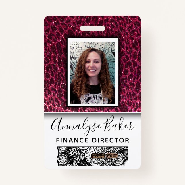 Pink Cheetah Glitter Professional Nurse Photo Name Badge (Front)