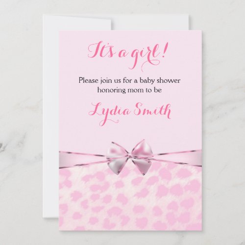 Pink Cheetah Leopard Bow Baby Shower Girl Invite
