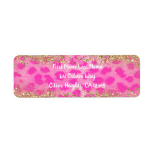 Pink Cheetah Leopard Print Gold Glitter Trendy Label