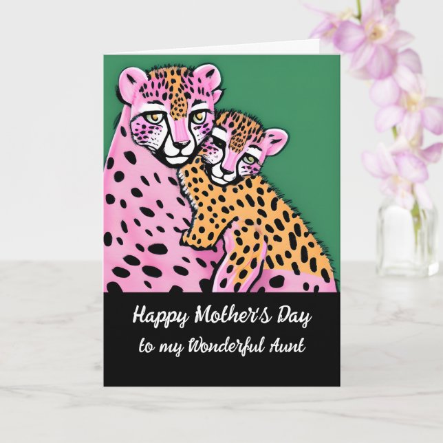 Pink Cheetah Mom + Cub Aunt Mothers Day  Card (Orchid)