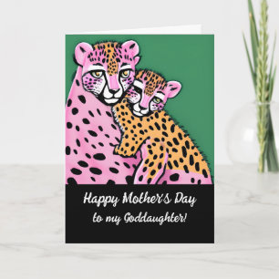 Pink Cheetah Mom + Cub Goddaughter Mothers Day  Card