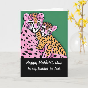 Pink Cheetah Mom + Cub Mothers Day Mother-in-Law Card