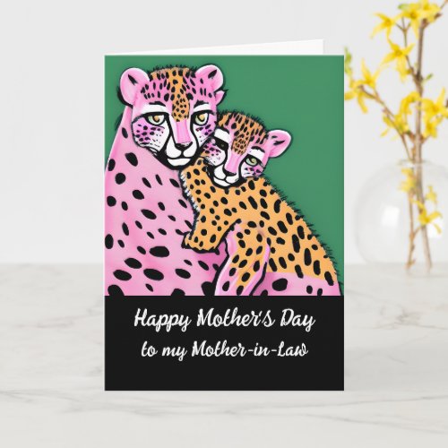 Pink Cheetah Mom  Cub Mothers Day Mother_in_Law Card