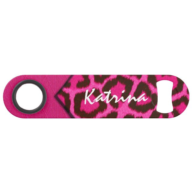 Pink Cheetah Monogram Speed Bottle Opener (Front (Horizontal))