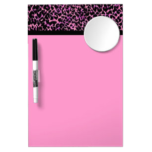 Pink Cheetah Pattern Dry Erase Board With Mirror