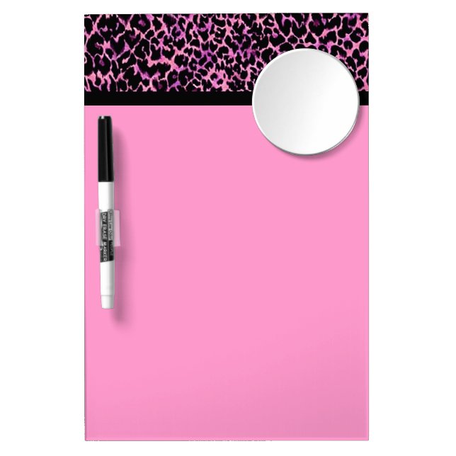 Pink Cheetah Pattern Dry Erase Board With Mirror (Front)