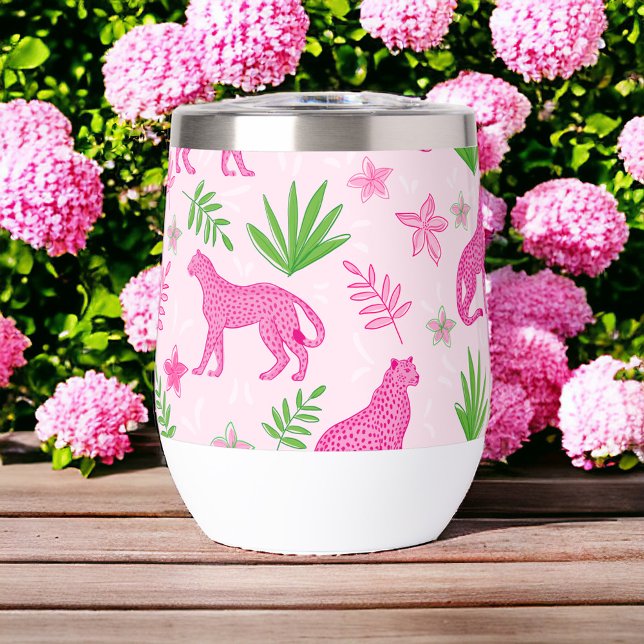 Pink Cheetah Pink Background  Thermal Wine Tumbler (Creator Uploaded)