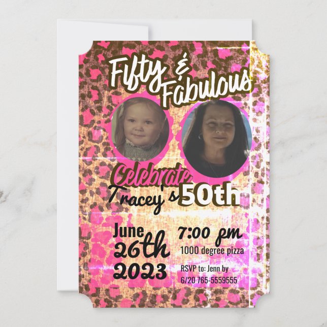 Pink Cheetah print 50th birthday Invitation (Front)