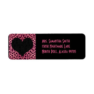 Pink Cheetah Print Black Heart - Custom Address Label