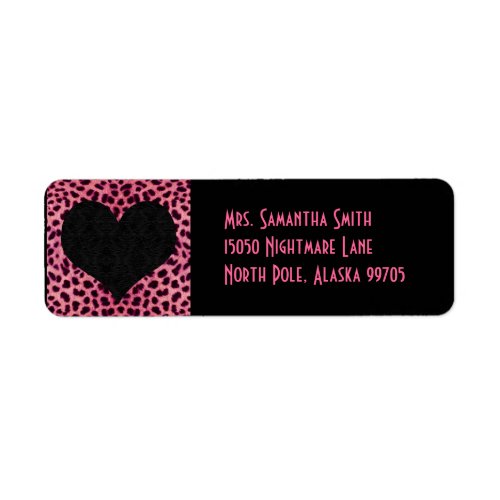 Pink Cheetah Print Black Heart _ Custom Address Label