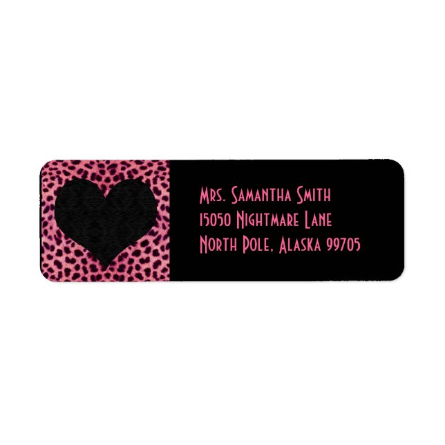 Pink Cheetah Print Black Heart - Custom Address Label (Front)