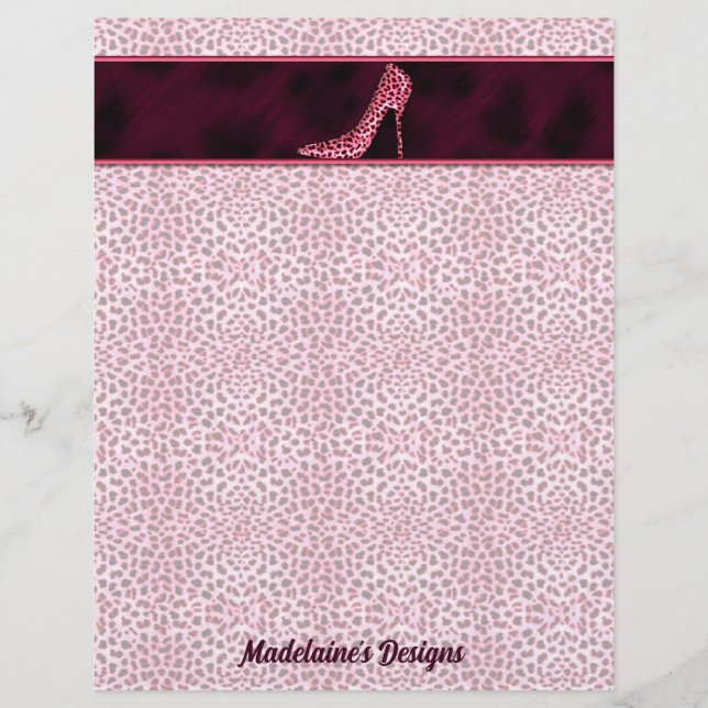 Pink Cheetah Print Business Letterhead (Front)