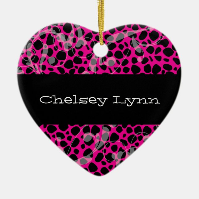 Pink Cheetah Print Christmas Ornament (Front)