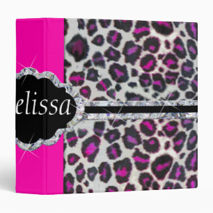 Pink Cheetah Print Diamond Monogram 3 Ring Binder