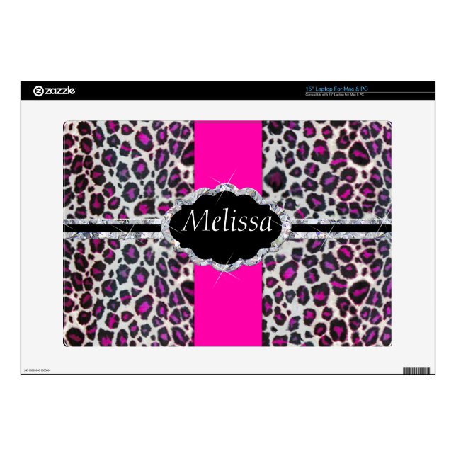 Pink Cheetah Print Diamond Monogram Decal For 15" Laptop (Product)
