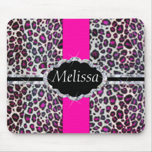 Pink Cheetah Print Diamond Monogram Mouse Pad