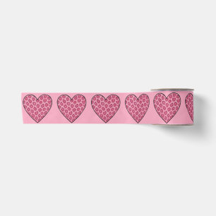 Pink Cheetah Print Hearts Satin Ribbon