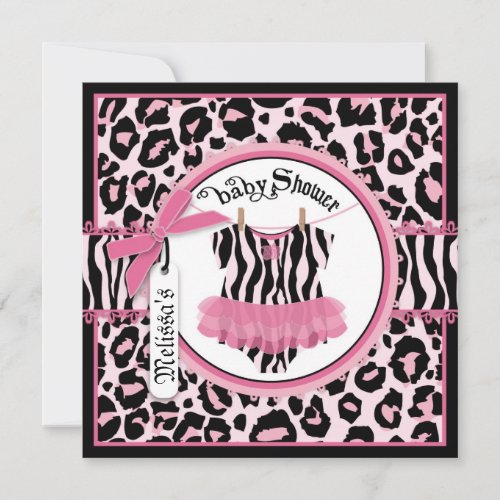 Pink Cheetah Print Rock Star Tutu Baby Shower Invitation