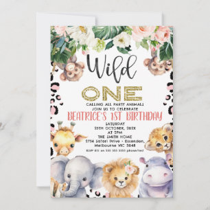 Pink Cheetah Print Safari Wild One 1st Birthday  Invitation