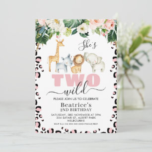 Pink Cheetah Print She's Two Wild 2nd Birthday Invitation
