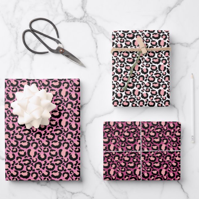 Pink Cheetah Print Wrapping Paper Sheets (Front)