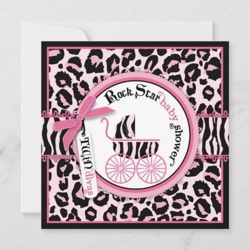 Pink Cheetah Rock Star Baby Carriage Baby Shower Custom Announcement