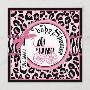 Pink Cheetah Rock Star Baby Carriage Baby Shower Invitation