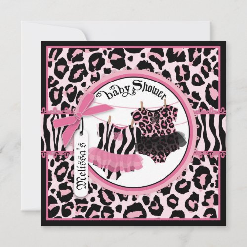 Pink Cheetah Rock Star Tutu Twins Baby Shower Invitation