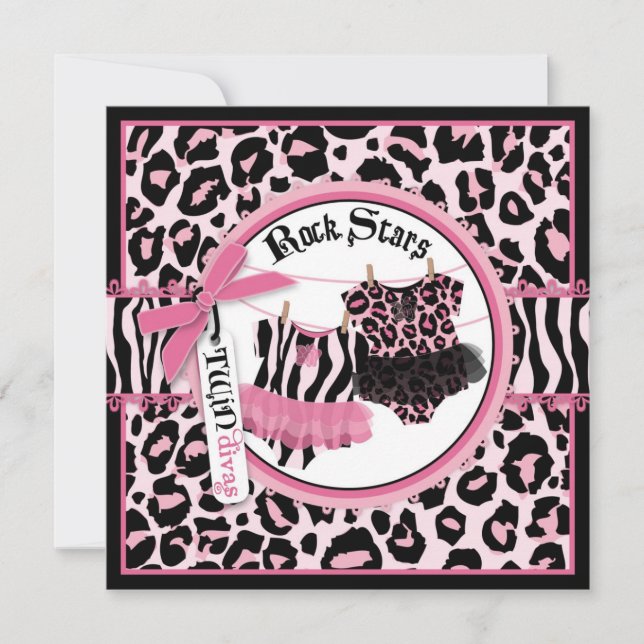 Pink Cheetah Rock Star Tutu Twins Baby Shower Invitation (Front)