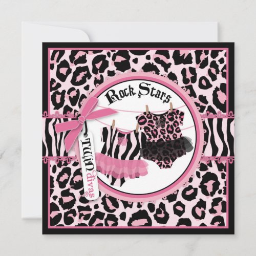 Pink Cheetah Rock Star Tutu Twins Baby Shower Invitation