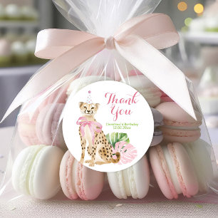 Pink Cheetah savanna girl birthday sticker