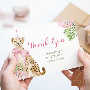 Pink Cheetah savanna girl birthday Thank You Card