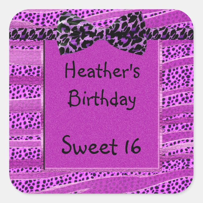 Pink Cheetah Sweet Sixteen Zebra Stripes Square Sticker