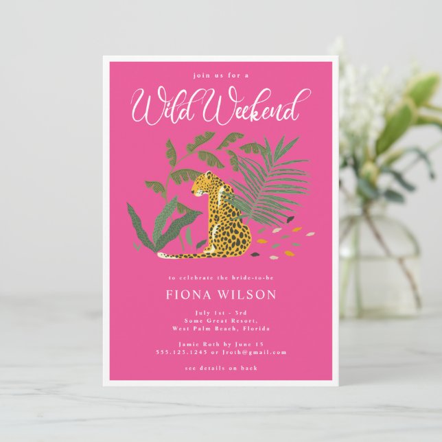 Pink Cheetah Wild Bachelorette Weekend Invitation (Standing Front)