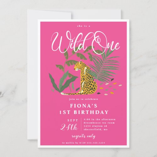 Pink Cheetah Wild One Birthday Invitation