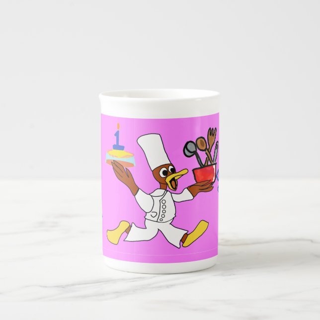 Pink Chef Ducky Birthday  Bone China Mug (Front)