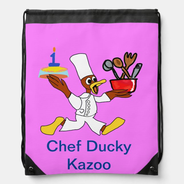 Pink Chef Ducky Kazoo Drawstring Backpack (Front)