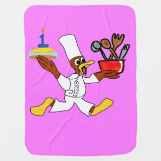 Pink Chef Ducky Kazoo Popcorn Anime Baby Blanket